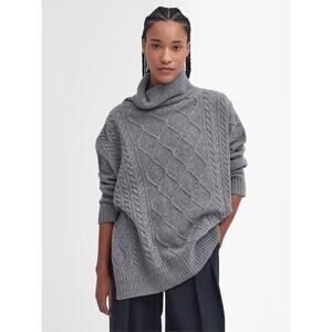 Barbour Burne Cape Cable Knit Turtleneck Wool Blend Sweater in Gray Women Medium